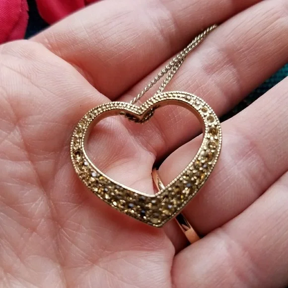 Monet open heart necklace gold tone champagne gem - Picture 3 of 7